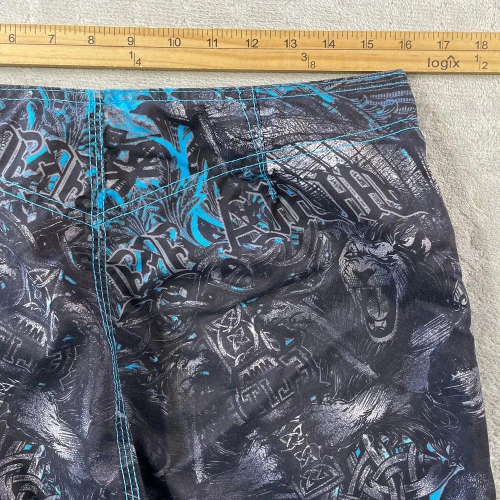 MMA Elite Board Shorts Mens Medium Black Blue Lion Y2K MMA Fighting Training
